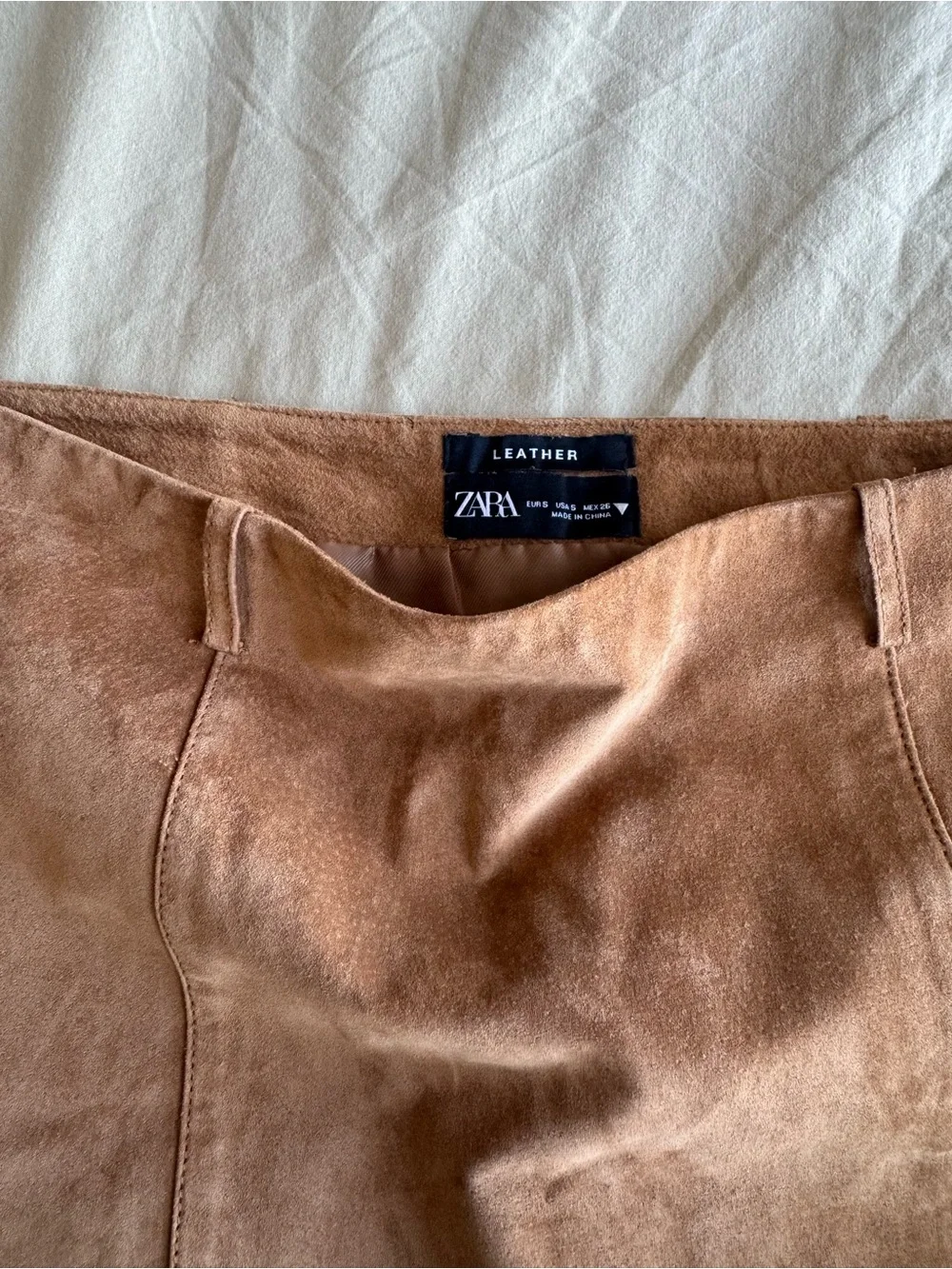 ZARA Suede Mini Skirt Light Camel Tan Size S 4341/503